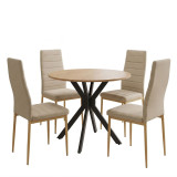 Set ngrënieje Parker me karrige bezhë dhe tavolinë Xuson me përfundim natyral Ø80x75cm Set 5-copësh