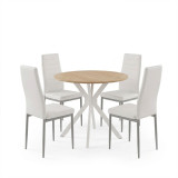 Set ngrënieje me karrige Parker të bardha dhe tavolinë Xuson të bardhë Ø80x75cm Set me 5 copë