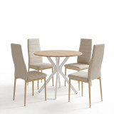 Set ngrënieje me karrige Parker bezhë dhe tavolinë Xuson të bardhë Ø80x75cm Set me 5 copë