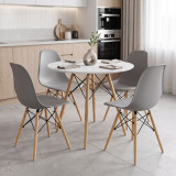 Set ngrënieje me karrige Julita gri dhe tavolinë Julita të bardhë Ø80x73cm Set me 5 copë