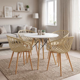 Set ngrënie me kolltuqe Ezra cappuccino dhe tavolinë Julita White Ø80x73cm Set prej 5 copësh
