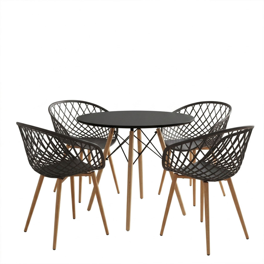 Set ngrënie me kolltuqe Ezra anthracite dhe tavolinë Julita Black Ø80x73cm Set prej 5 copësh