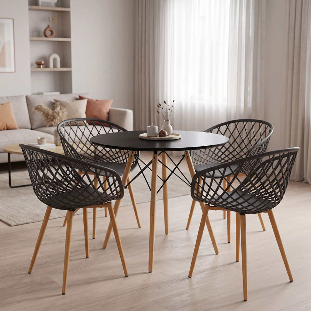Set ngrënie me kolltuqe Ezra anthracite dhe tavolinë Julita Black Ø80x73cm Set prej 5 copësh
