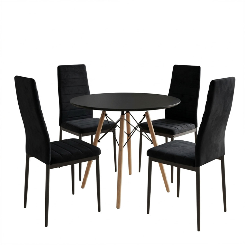 Set ngrënieje me karrige Parker të zeza dhe tavolinë Julita të zezë Ø80x73cm Set me 5 copë