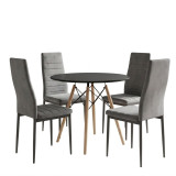 Set ngrënieje me karrige Parker gri dhe tavolinë Julita të zezë Ø80x73cm Set me 5 copë
