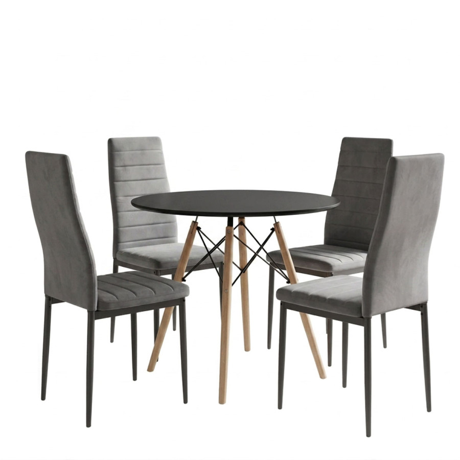 Set ngrënieje me karrige Parker gri dhe tavolinë Julita të zezë Ø80x73cm Set me 5 copë