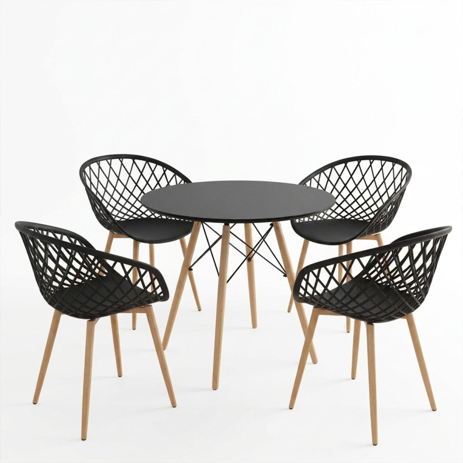 Set ngrënie me kolltuqe Ezra black dhe tavolinë Julita Black Ø80x73cm Set prej 5 copësh
