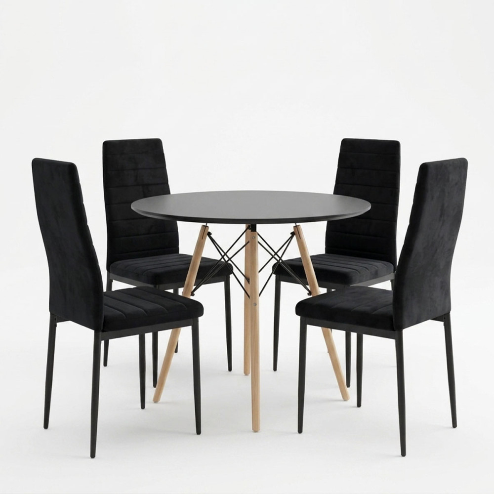Set ngrënieje me karrige Parker të zeza dhe tavolinë Julita të zezë Ø80x73cm Set me 5 copë