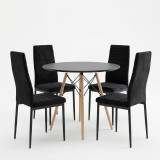 Set ngrënieje me karrige Parker të zeza dhe tavolinë Julita të zezë Ø80x73cm Set me 5 copë