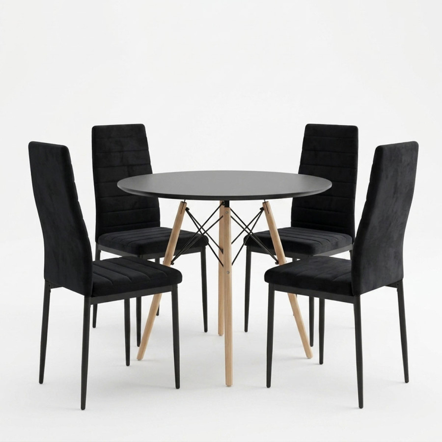 Set ngrënieje me karrige Parker të zeza dhe tavolinë Julita të zezë Ø80x73cm Set me 5 copë