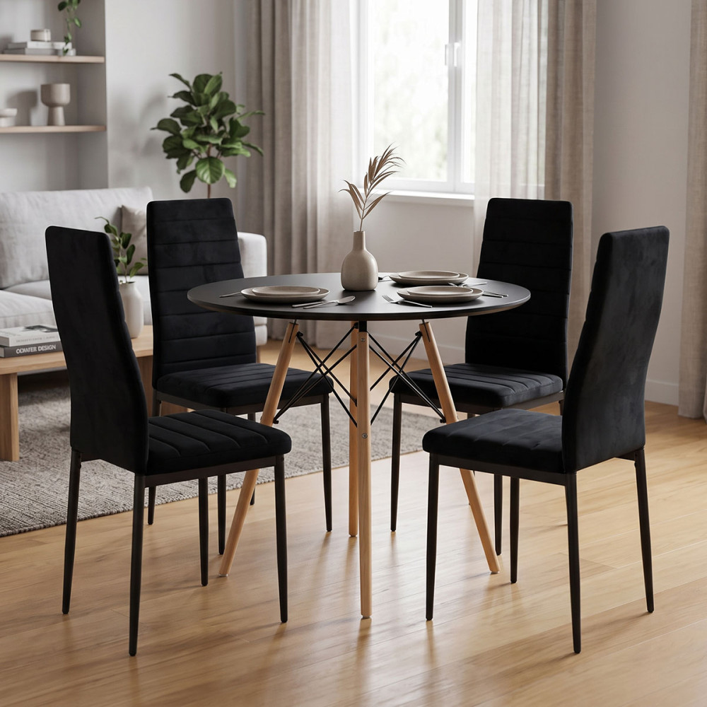 Set ngrënieje me karrige Parker të zeza dhe tavolinë Julita të zezë Ø80x73cm Set me 5 copë
