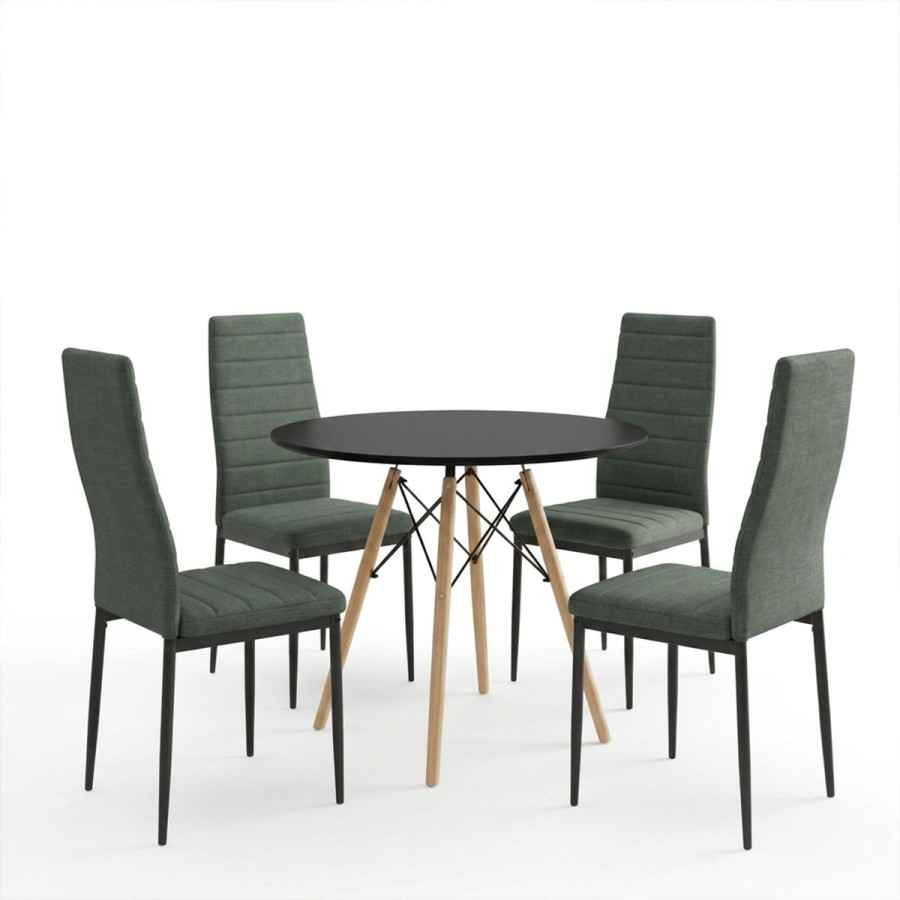 Set ngrënie me karrige Parker anthracite dhe tavolinë Julita Black Ø80x73cm Set prej 5 copësh