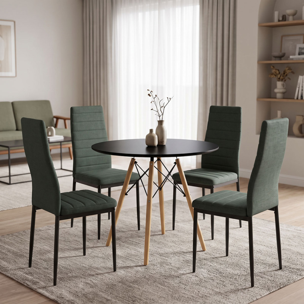 Set ngrënie me karrige Parker anthracite dhe tavolinë Julita Black Ø80x73cm Set prej 5 copësh