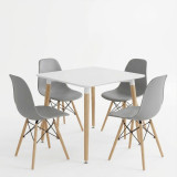 Set ngrënieje me karrige Julita gri dhe tavolinë Natali të bardhë 80x80x76cm Set me 5 copë