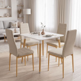 Set ngrënieje me karrige Parker bezhë dhe tavolinë Natali të bardhë 80x80x76cm Set me 5 copë