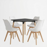 Set ngrënieje me karrige Gaston të bardha dhe tavolinë Natali të zezë 80x80x76cm Set prej 5 copësh