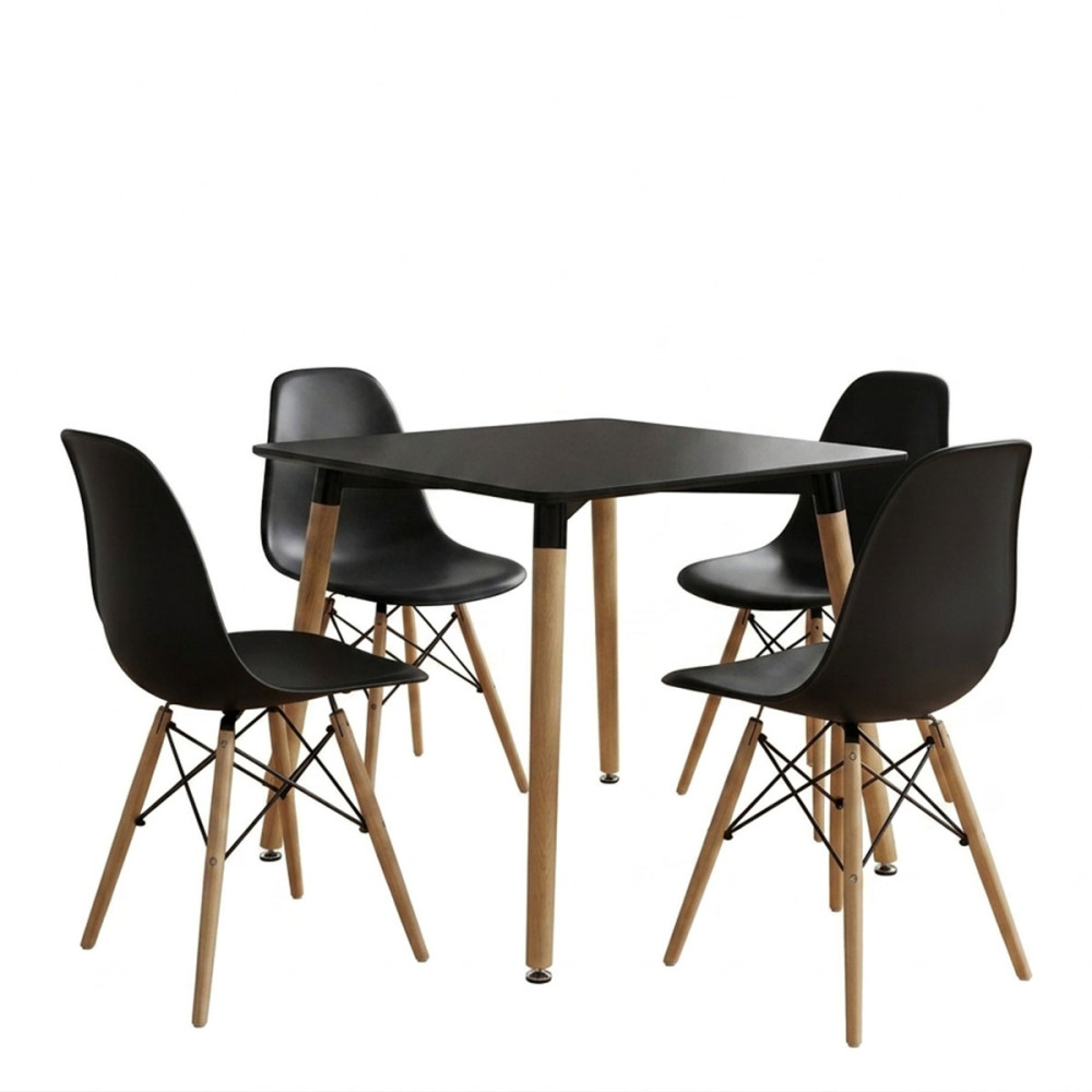 Set Ngrënieje me Karrige Julita e zezë Tavolinë Natali e zezë 80x80x76cm Set prej 5 copësh