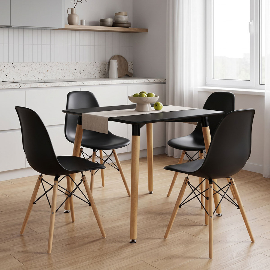 Set Ngrënieje me Karrige Julita e zezë Tavolinë Natali e zezë 80x80x76cm Set prej 5 copësh