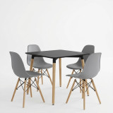 Set ngrënieje me karrige Julita gri Tavolinë Natali e zezë 80x80x76cm Set 5 copësh