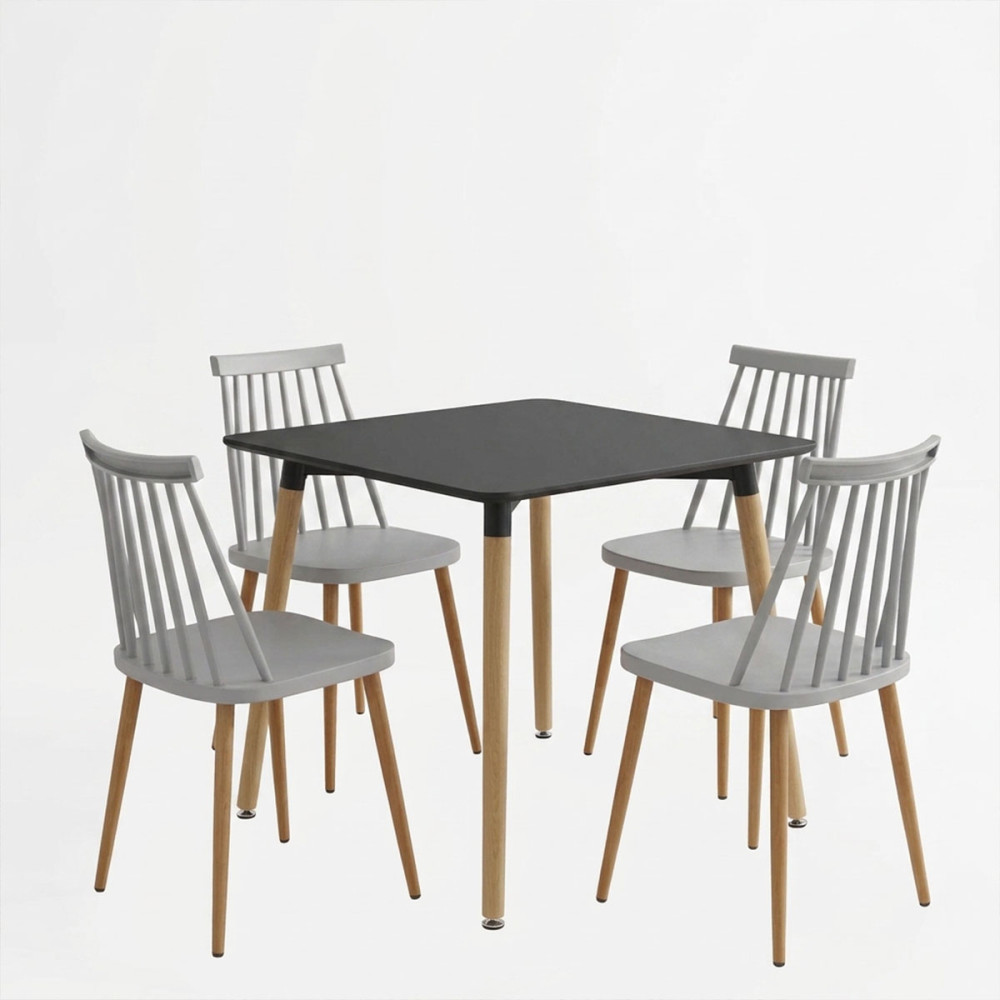 Set ngrënieje me karrige Aurora të bardha Tavolinë Natali e zezë 80x80x76cm Set 5 copësh