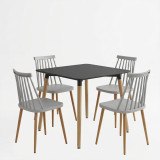Set ngrënieje me karrige Aurora të bardha Tavolinë Natali e zezë 80x80x76cm Set 5 copësh