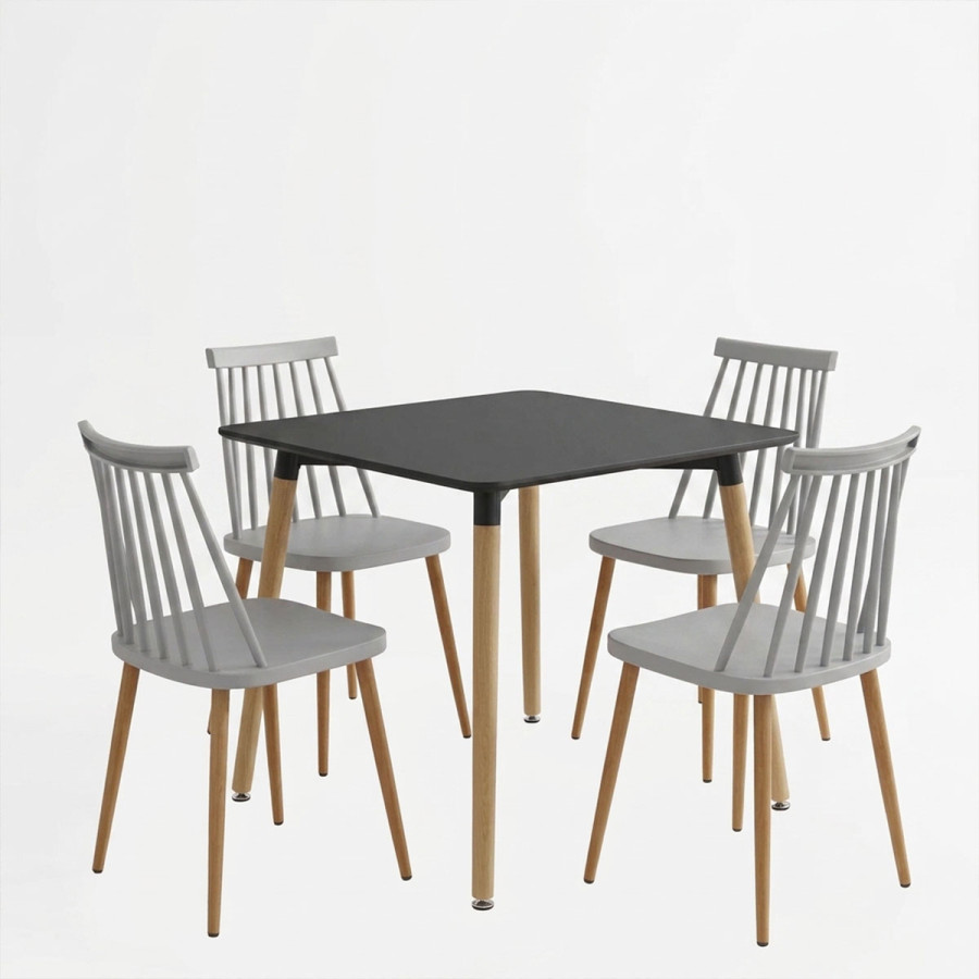 Set ngrënieje me karrige Aurora të bardha Tavolinë Natali e zezë 80x80x76cm Set 5 copësh