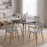 Set ngrënieje me karrige Aurora të bardha Tavolinë Natali e zezë 80x80x76cm Set 5 copësh