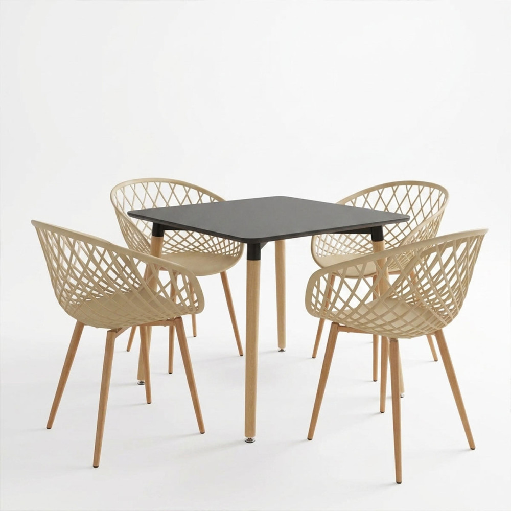 Set ngrënie me kolltuqe Ezra cappuccino tavolinë Natali black 80x80x76cm Set prej 5 copësh