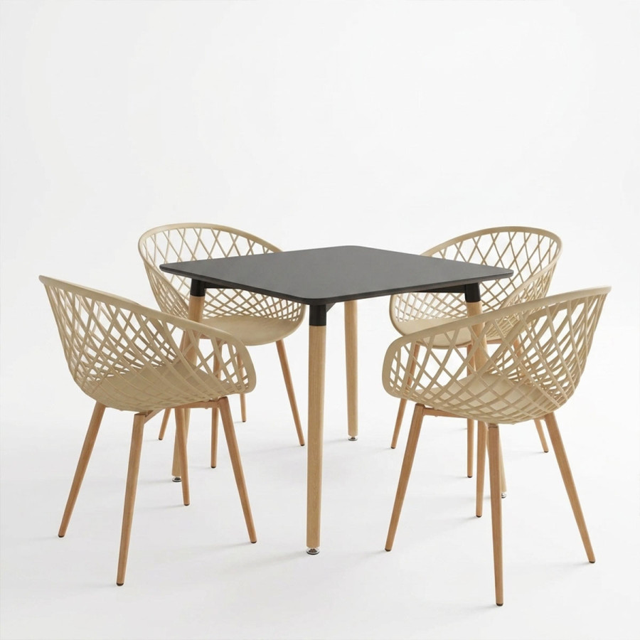 Set ngrënie me kolltuqe Ezra cappuccino tavolinë Natali black 80x80x76cm Set prej 5 copësh