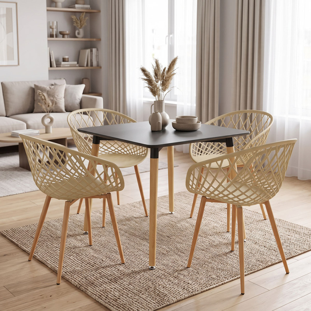 Set ngrënie me kolltuqe Ezra cappuccino tavolinë Natali black 80x80x76cm Set prej 5 copësh