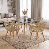 Set ngrënie me kolltuqe Ezra cappuccino tavolinë Natali black 80x80x76cm Set prej 5 copësh