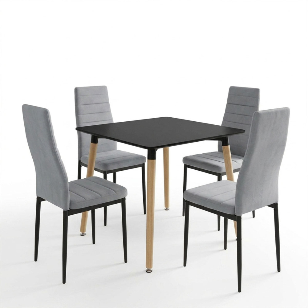 Set ngrënieje me karrige Parker gri Tavolinë Natali e zezë 80x80x76cm Set 5 copësh