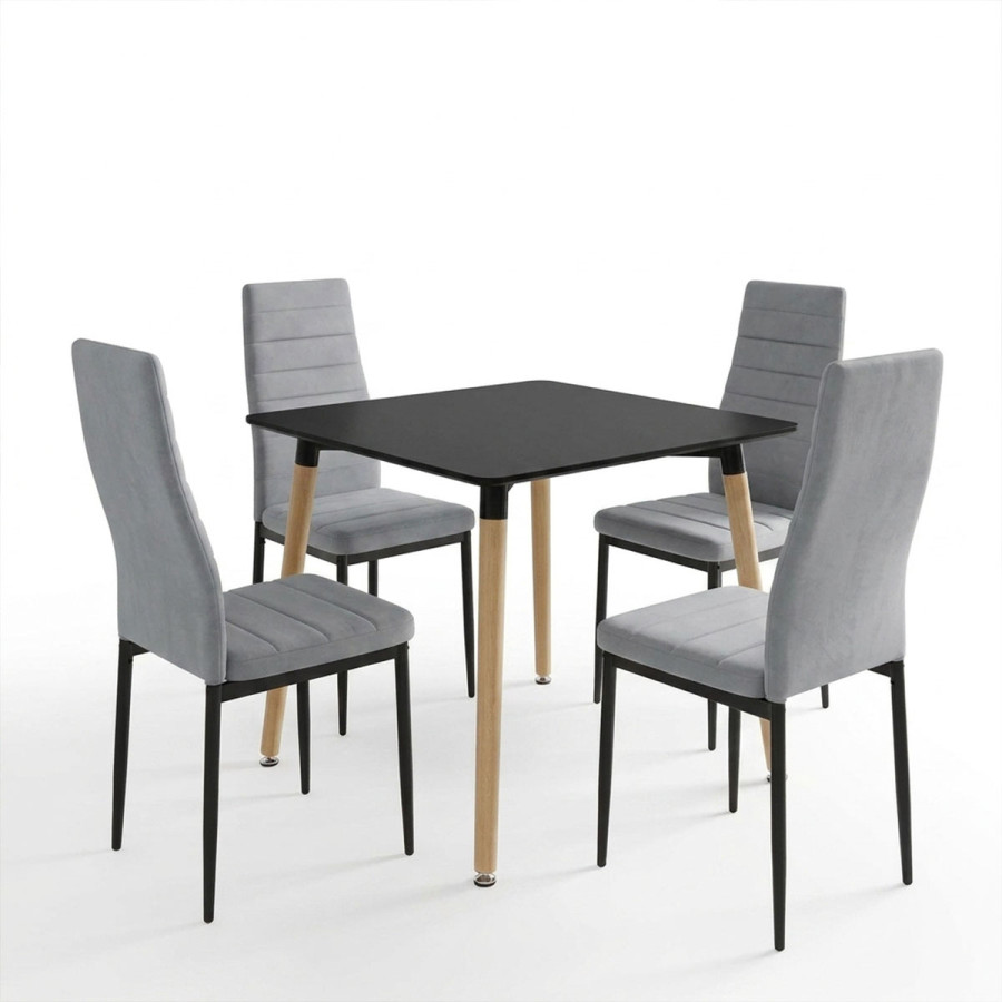 Set ngrënieje me karrige Parker gri Tavolinë Natali e zezë 80x80x76cm Set 5 copësh