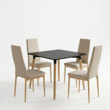Set ngrënieje me karrige Parker bezhë dhe tavolinë Natali të zezë 80x80x76cm Set me 5 copë
