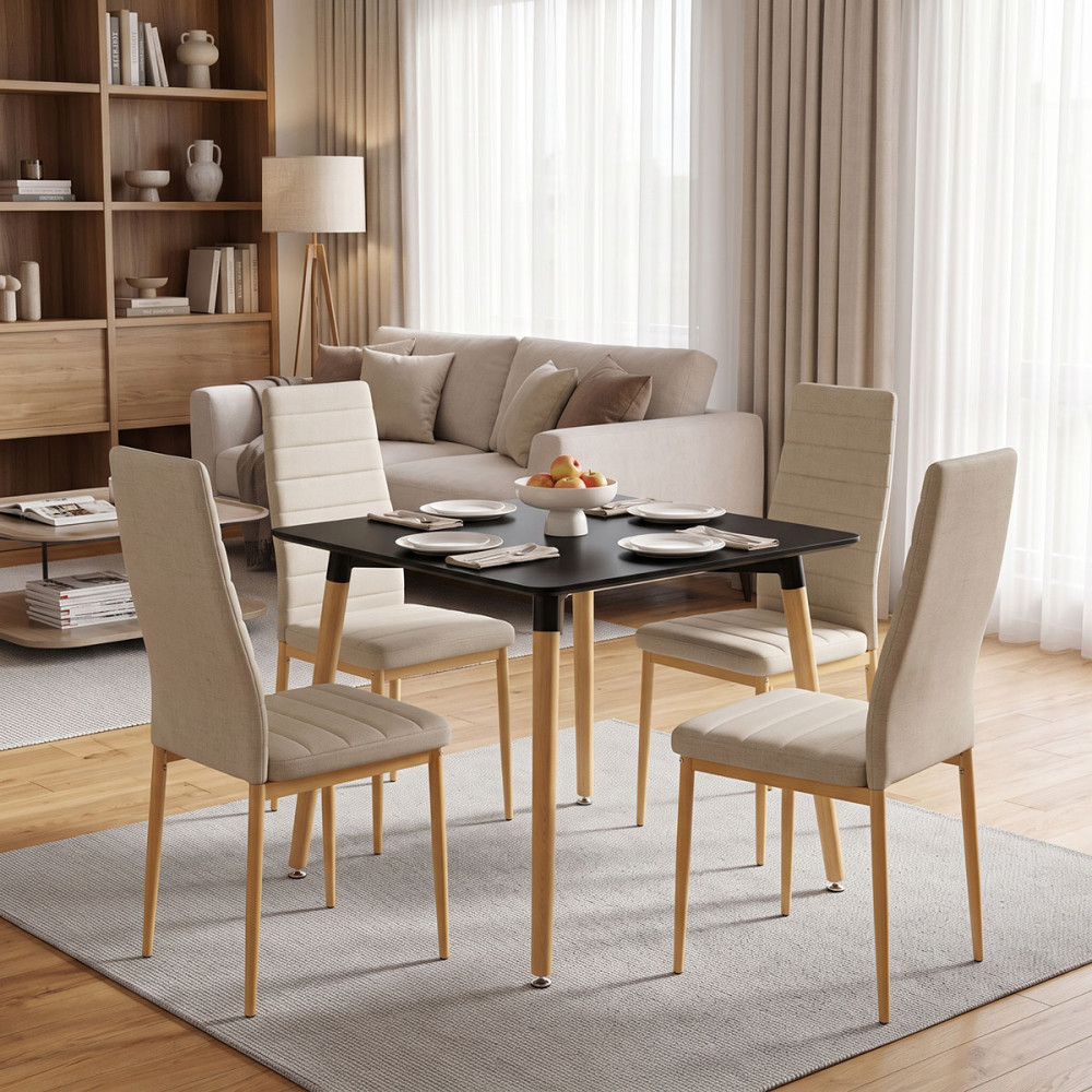 Set ngrënieje me karrige Parker bezhë dhe tavolinë Natali të zezë 80x80x76cm Set me 5 copë