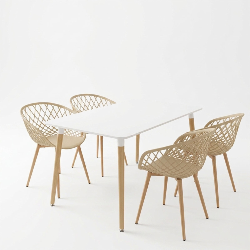 Set ngrënie me kolltuqe Ezra cappuccino tavolinë Natali white 80x80x76cm Set prej 5 copësh