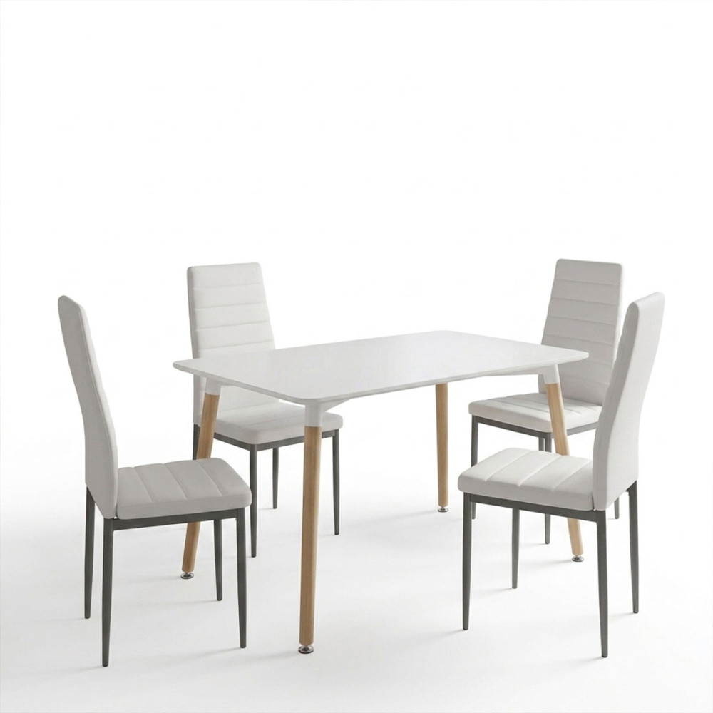 Set ngrënieje me karrige Parker bezhë dhe tavolinë Natali të bardhë 80x80x76cm Set me 5 copë