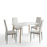 Set ngrënieje me karrige Parker bezhë dhe tavolinë Natali të bardhë 80x80x76cm Set me 5 copë