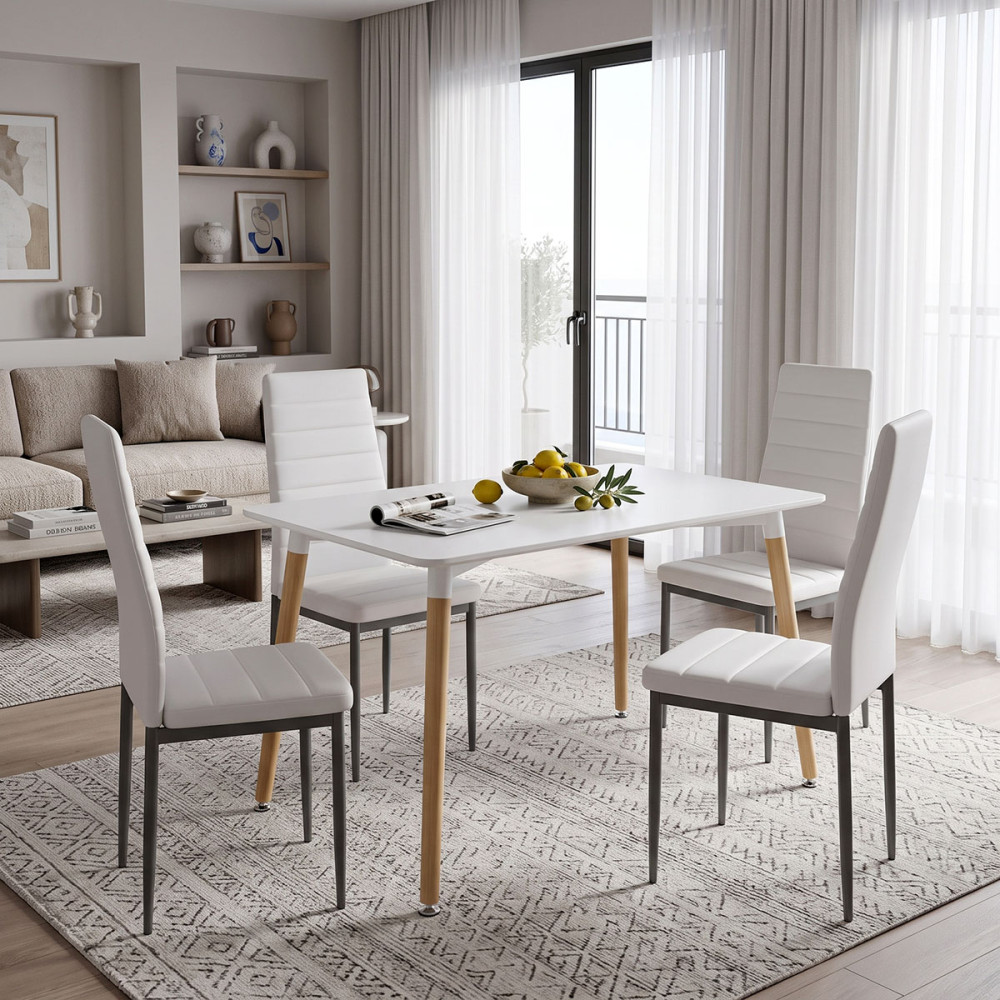 Set ngrënieje me karrige Parker bezhë dhe tavolinë Natali të bardhë 80x80x76cm Set me 5 copë