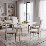 Set ngrënieje me karrige Parker bezhë dhe tavolinë Natali të bardhë 80x80x76cm Set me 5 copë