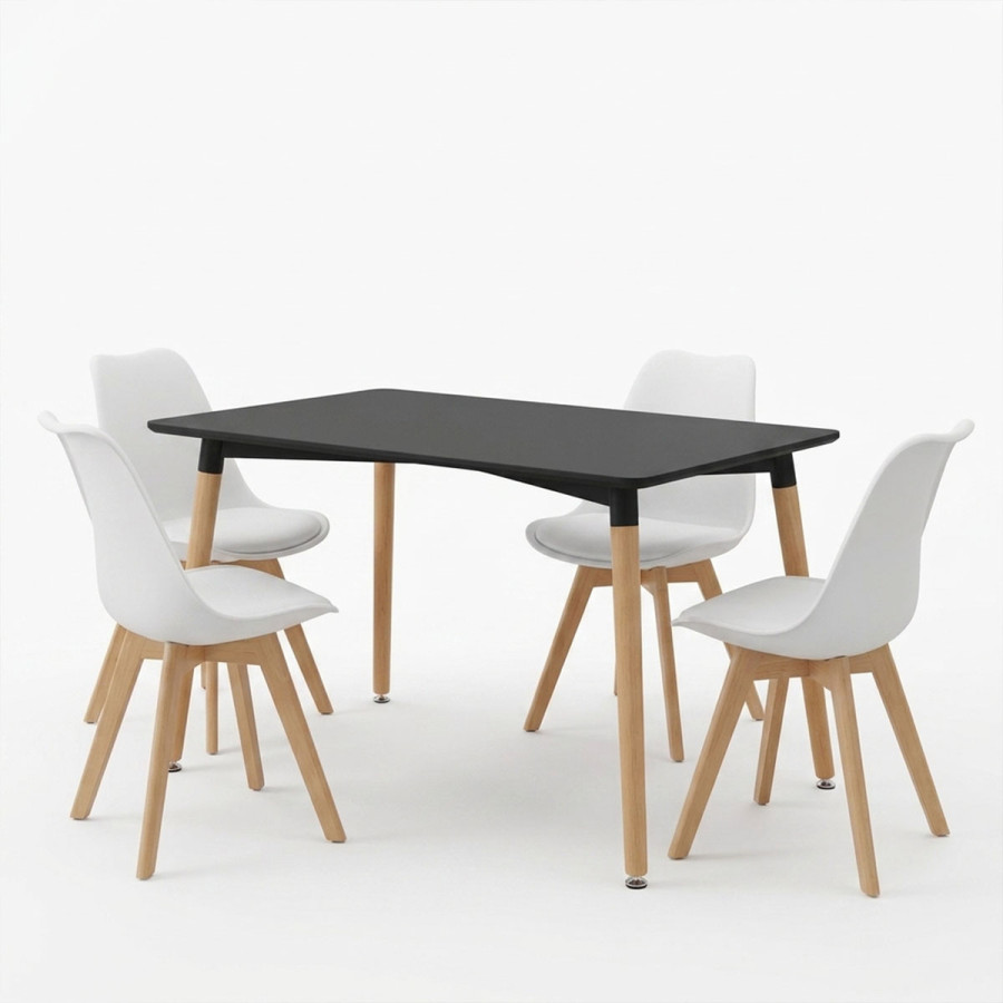 Set ngrënieje me karrige Gaston të zeza dhe tavolinë Natali të zezë 80x80x76cm Set me 5 copë