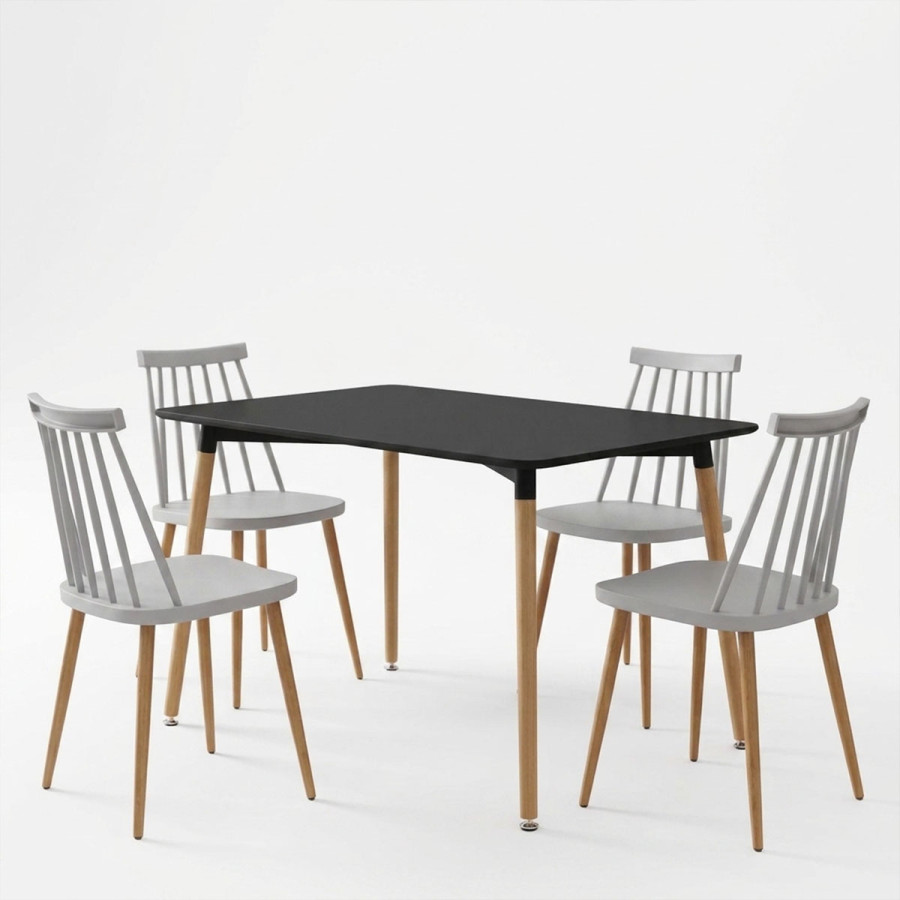 Set ngrënieje Aurora me karrige të bardha dhe tavolinë Natali të zezë 120x80x76cm Set me 5 copë