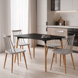 Set ngrënieje Aurora me karrige të bardha dhe tavolinë Natali të zezë 120x80x76cm Set me 5 copë
