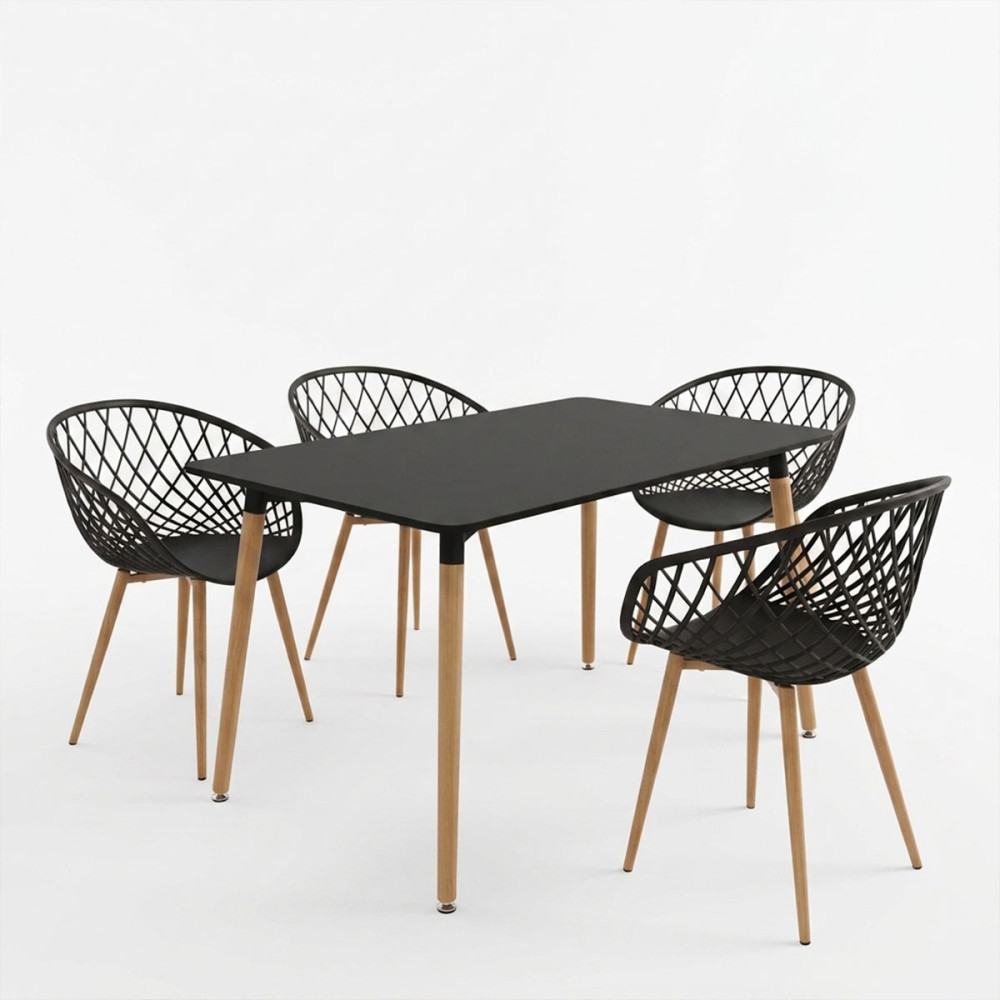 Set ngrënie Ezra me kolltuqe anthracite & tavolinë Natali Black 120x80x76cm Set prej 5 copësh