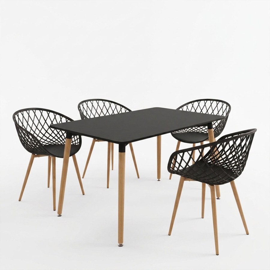 Set ngrënie Ezra me kolltuqe anthracite & tavolinë Natali Black 120x80x76cm Set prej 5 copësh