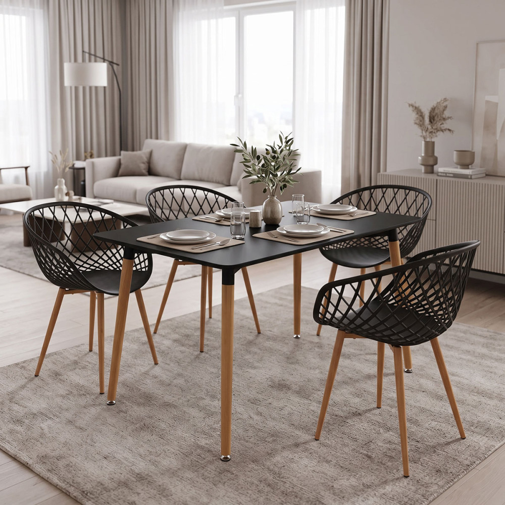 Set ngrënie Ezra me kolltuqe anthracite & tavolinë Natali Black 120x80x76cm Set prej 5 copësh