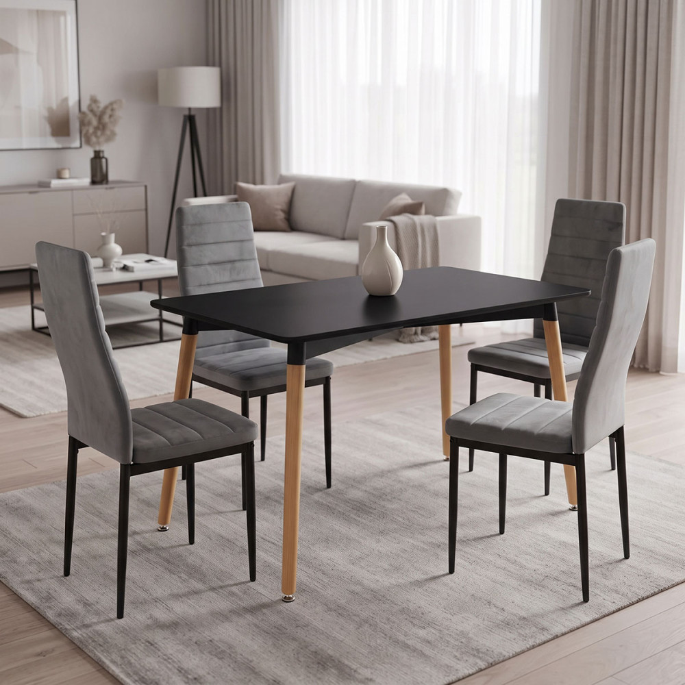 Set ngrënieje Parker me karrige gri dhe tavolinë Natali të zezë 120x80x76cm Set me 5 copë