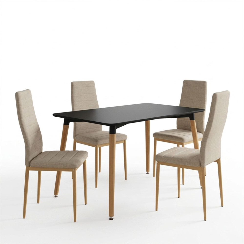 Set ngrënieje Parker me karrige bezhë dhe tavolinë Natali të zezë 120x80x76cm Set me 5 copë