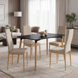 Set ngrënieje Parker me karrige bezhë dhe tavolinë Natali të zezë 120x80x76cm Set me 5 copë