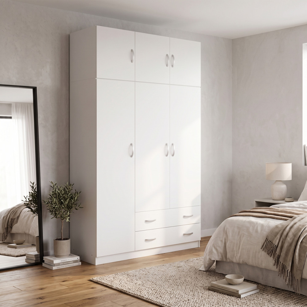 Garderobe me tre dyer me hapesire magazinimi siper Alvia pakoworld e bardhe 150x51x240cm